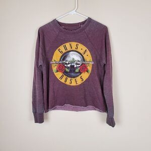 Bravado Guns & Roses Crop Top Long Sleeve Sweater Size Small